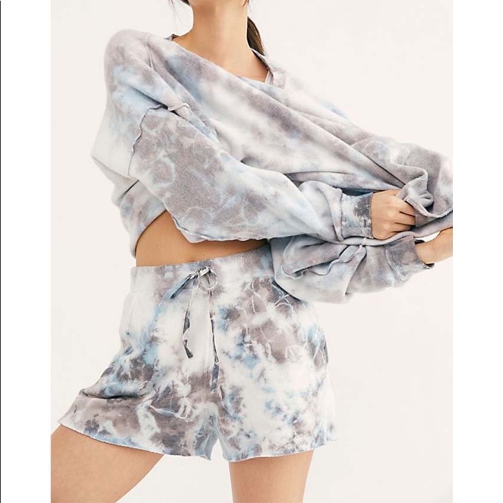 Free People Tie Dye Kelly Washed Set Blue Grey White